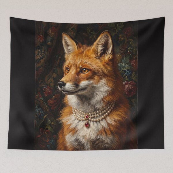 Item preview, Noble red fox with ruby teardrop necklace designed and sold by The Real Beast Art.