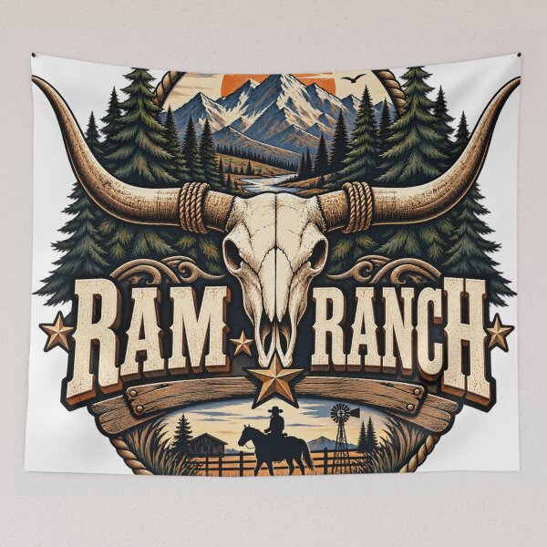 Item preview, Vintage Ram Ranch Western Longhorn Skull Cowboy Graphic | Rustic Ranch Life Design designed and sold by CreativeNest Prints.