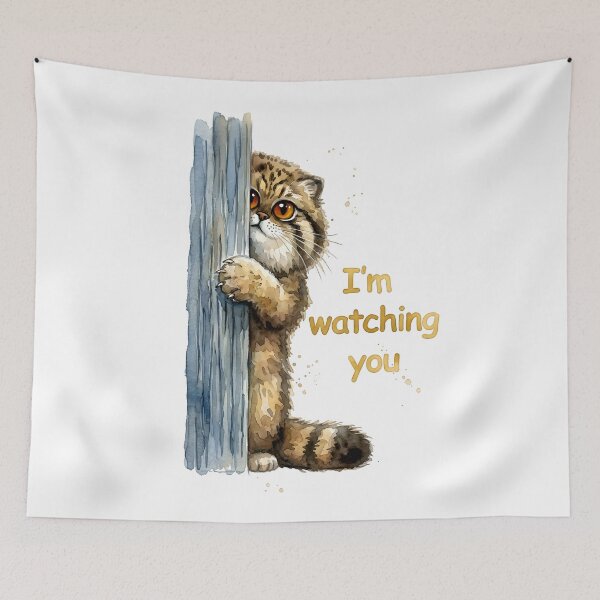 Item preview, Watercolor Pallas Cat Peering - I'm Watching You designed and sold by PawtopiaArt.