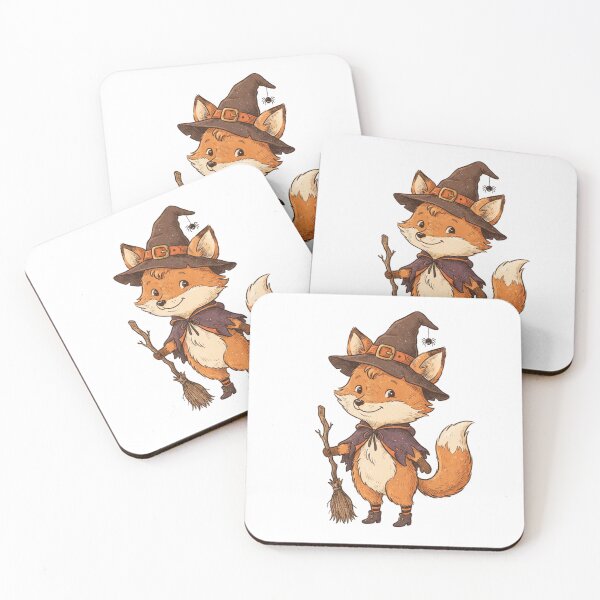 Item preview, Cute Witch Fox – Magical Woodland Halloween - Fox Witch Riding a Broom designed and sold by SOUFIANE1991.