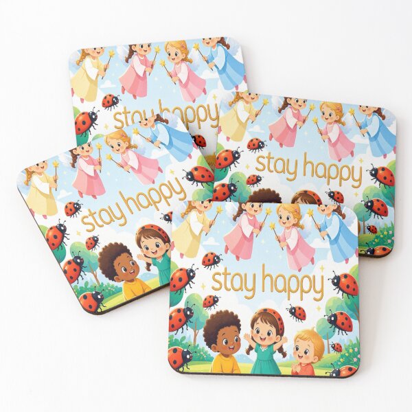 Item preview, Stay Happy Cute Kids and Fairies with Ladybugs designed and sold by Breezes-of-Ida.