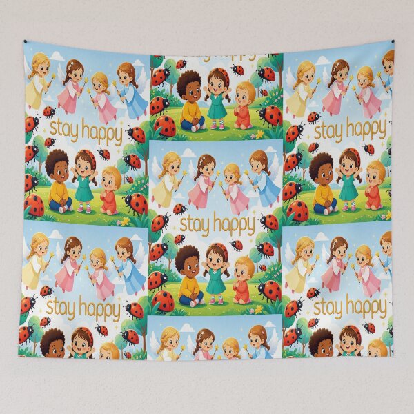 Item preview, Stay Happy Cute Kids and Fairies with Ladybugs designed and sold by Breezes-of-Ida.