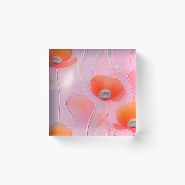 Item preview, WHITE POPPY H009 SHEER GOSSAMER PEACH PINK Stained Glass Art Print Party Decoration~Baby/Bridal/Wedding/Birthday Gift Favor designed and sold by Spinning Plates 360.