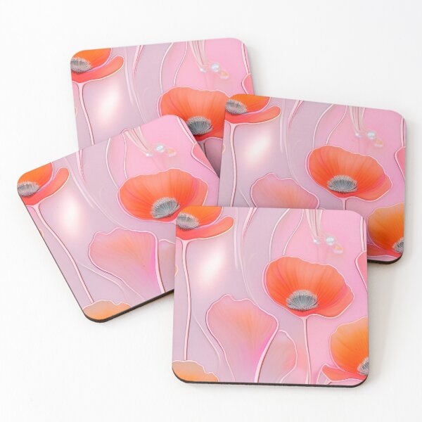 Item preview, WHITE POPPY H009 SHEER GOSSAMER PEACH PINK Stained Glass Art Print Party Decoration~Baby/Bridal/Wedding/Birthday Gift Favor designed and sold by Spinning Plates 360.