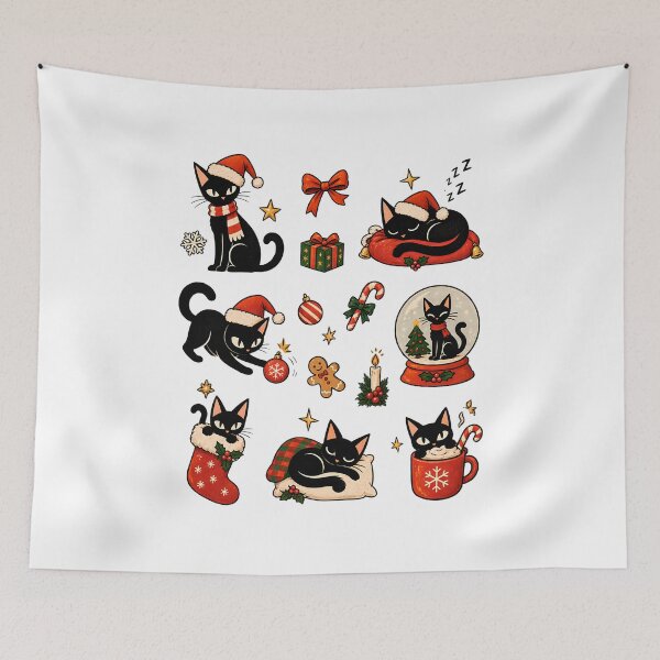 Item preview, Meowy Christmas Cute Black Cat Cozy Sticker Sheet Holiday Pack  designed and sold by Artycom.