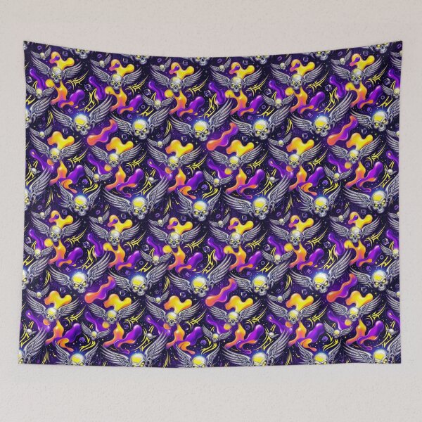 Item preview, Winged Skulls & Lava Lamp Blobs Y2K Cyber Pattern designed and sold by StickVerse by Owais.