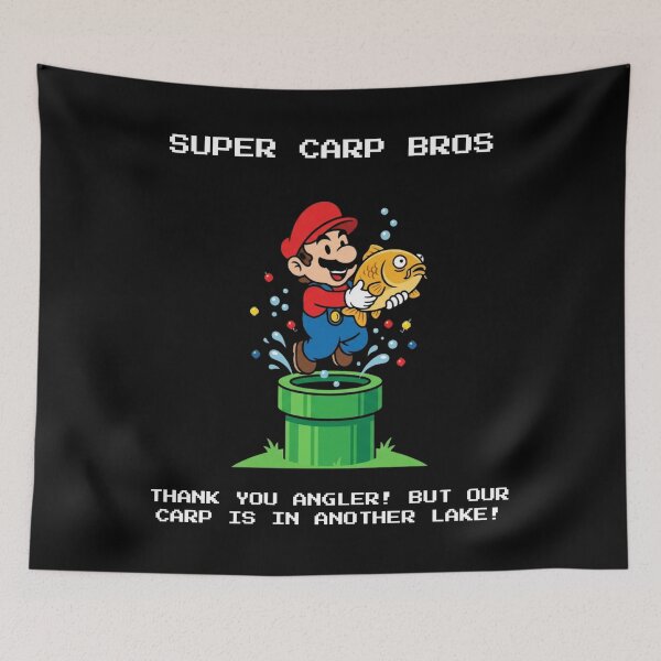 Item preview, Super Carp Bros Retro Video Game Fishing Parody designed and sold by GeekAnglerStore.