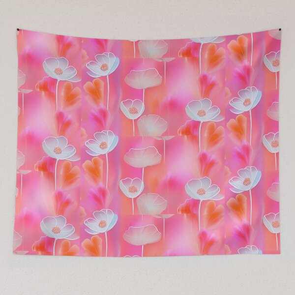 Item preview, WHITE POPPY H003 SHEER GOSSAMER PEACH PINK Stained Glass Art Print Party Decoration~Baby/Bridal/Wedding/Birthday Gift Favor designed and sold by Spinning Plates 360.