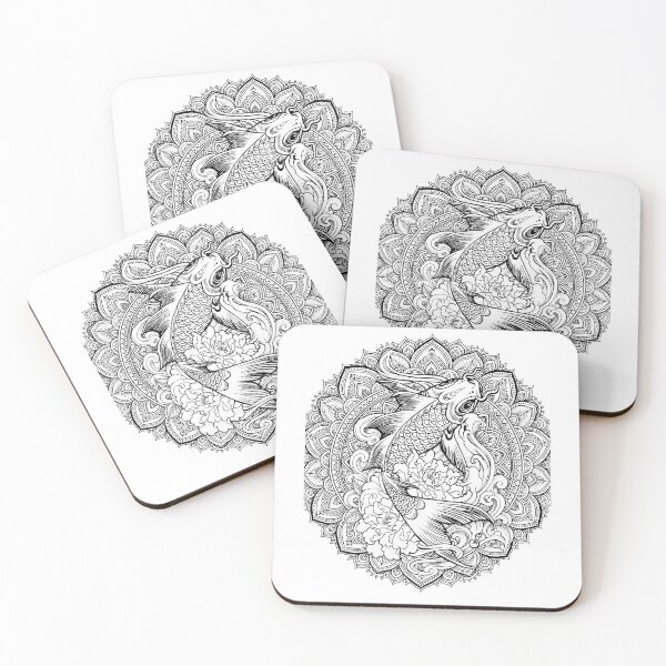 Item preview, Koi Fish Mandala Art | Japanese Koi Sacred Geometry | Black and White Animal Mandala | Ornamental Fish Wall Art | Zen Floral Design designed and sold by suryabumblee.