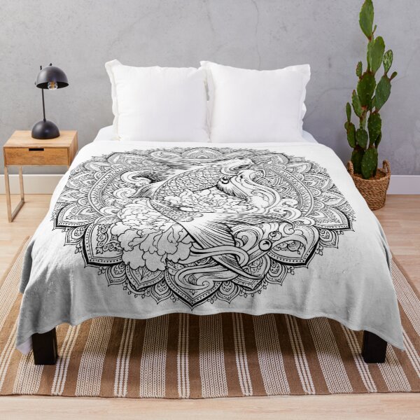Item preview, Koi Fish Mandala Art | Japanese Koi Sacred Geometry | Black and White Animal Mandala | Ornamental Fish Wall Art | Zen Floral Design designed and sold by suryabumblee.