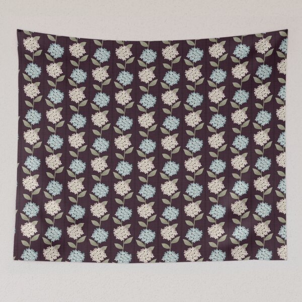 Item preview, Blue and Beige Hydrangeas Floral Stripe and Thin Stripes Deep Plum Purple designed and sold by JasmineGDesigns.