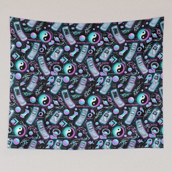 Item preview, Yin Yang Symbols & Retro Flip Phones Y2K Cyber Pattern designed and sold by StickVerse by Owais.