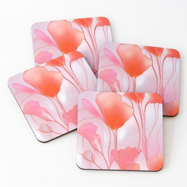 Item preview, WHITE POPPY H004 SHEER GOSSAMER PEACH PINK Stained Glass Art Print Party Decoration~Baby/Bridal/Wedding/Birthday Gift Favor designed and sold by Spinning Plates 360.
