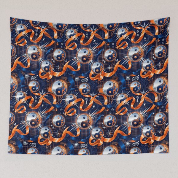 Item preview, Yin Yang Symbols & Satin Ribbons Y2K Cyber Pattern designed and sold by StickVerse by Owais.