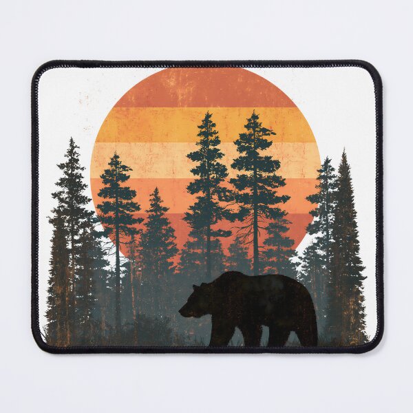 Item preview, Retro 70s sunset with bear - Vintage forest & nature designed and sold by Artdavesalzburg.