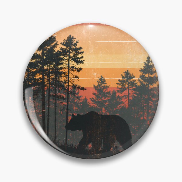Item preview, Grizzly bear in a pine forest - 70s vintage sunset designed and sold by Artdavesalzburg.