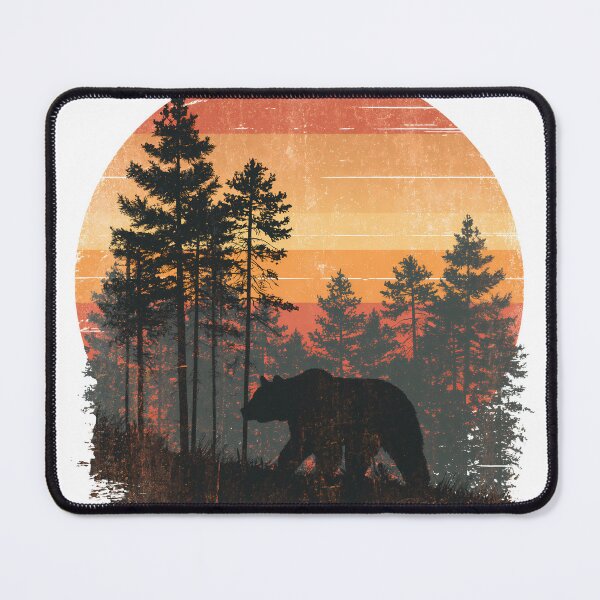 Item preview, Grizzly bear in a pine forest - 70s vintage sunset designed and sold by Artdavesalzburg.