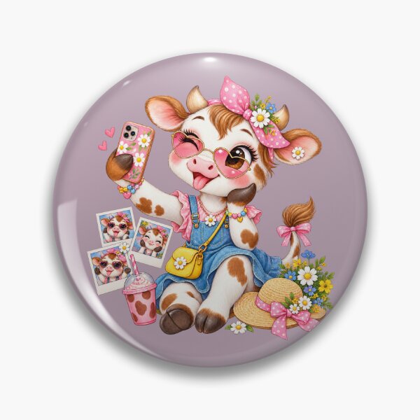 Item preview, Pink Cowgirl Cow Selfie – Kawaii Floral Farm Animal designed and sold by HOUSE OF TIST.