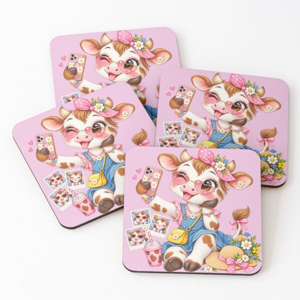Item preview, Pink Cowgirl Cow Selfie – Kawaii Floral Farm Animal designed and sold by HOUSE OF TIST.