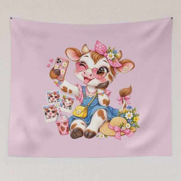Item preview, Pink Cowgirl Cow Selfie – Kawaii Floral Farm Animal designed and sold by HOUSE OF TIST.