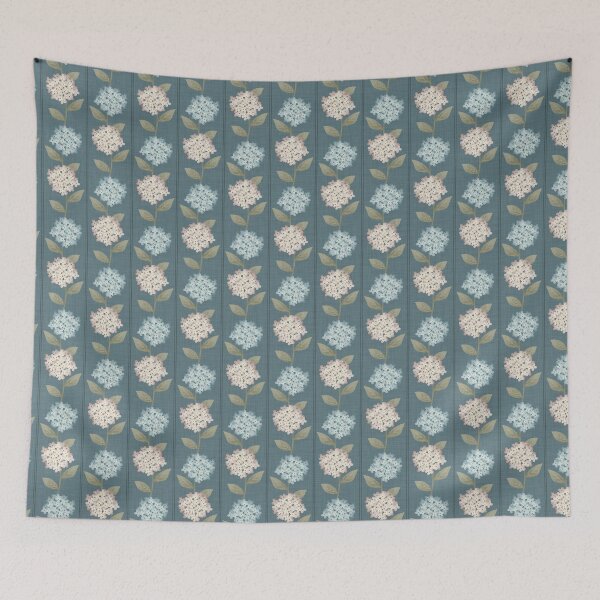 Item preview, Blue and Beige Hydrangeas Floral Stripe and Thin Stripes Teal Blue designed and sold by JasmineGDesigns.
