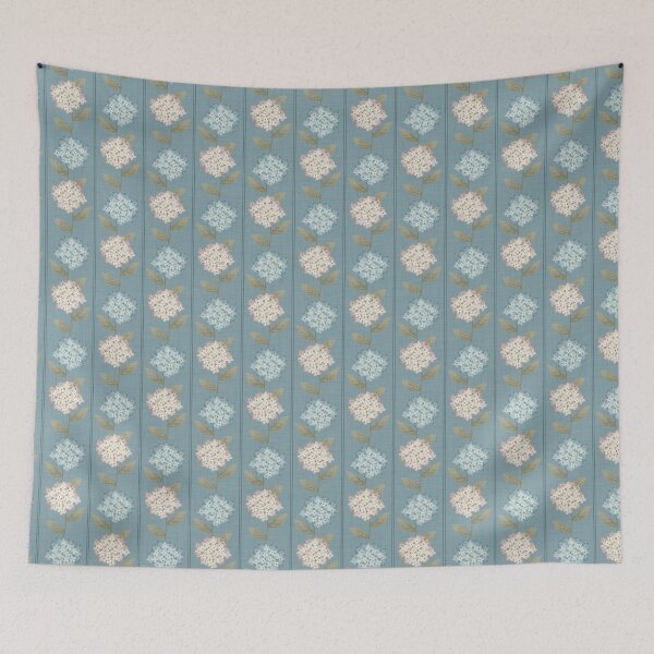 Item preview, Blue and Beige Hydrangeas Floral Stripe and Thin Stripes Light Teal Blue designed and sold by JasmineGDesigns.