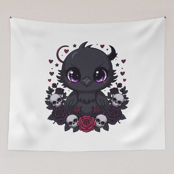 Item preview, Gothic Crow with Skulls & Black Roses | Dark Kawaii Raven Aesthetic designed and sold by dreamz-world.