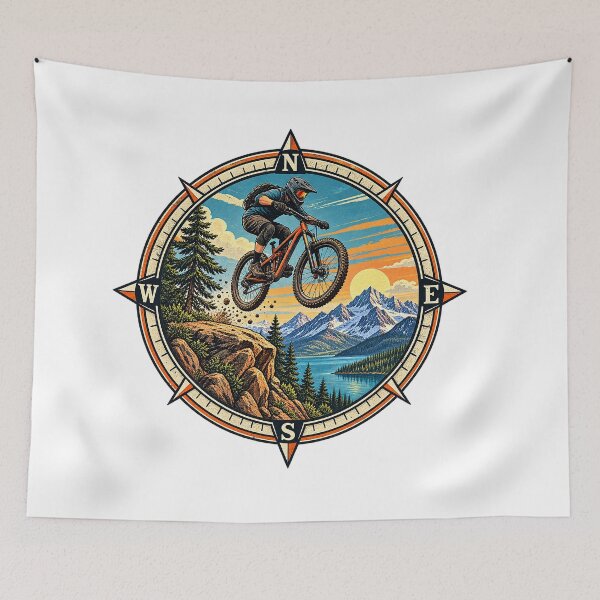 Item preview, Retro Mountain Biking Adventure Compass Landscape designed and sold by alwaysadeal.