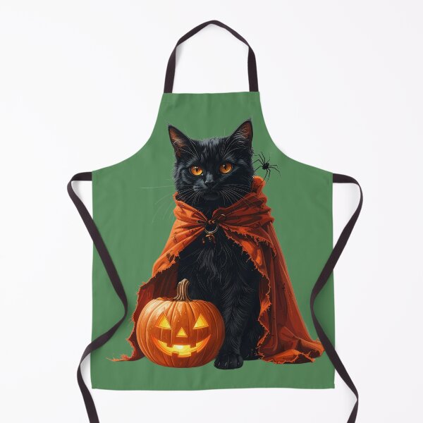 Item preview, Gato de Halloween con capa naranja, calabaza y araña designed and sold by Mystic-Art-2.