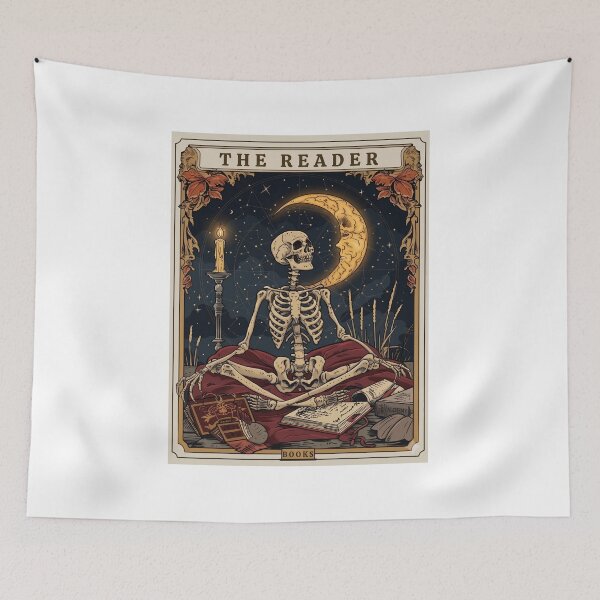 Item preview, The Reader - Celestial Skeleton & Anthropomorphic Moon designed and sold by Shopeon Designs.