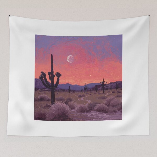 Item preview, Surreal Desert Sunset Cactus Oil Painting designed and sold by Zouak.