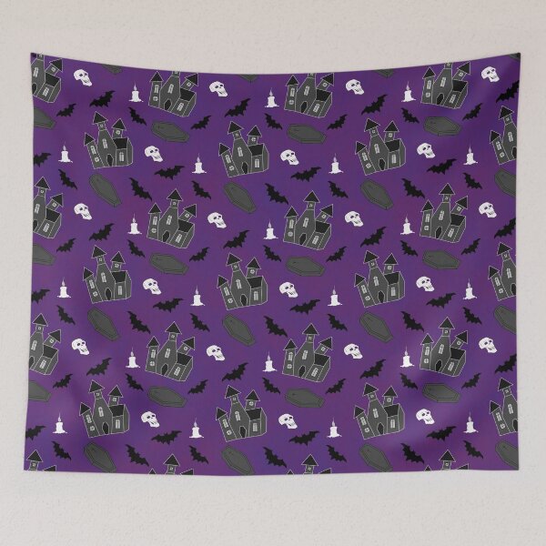 Item preview, Halloween Design with Castle, Coffin, Bat, Candle and Skull Pattern designed and sold by studiodrchicken.