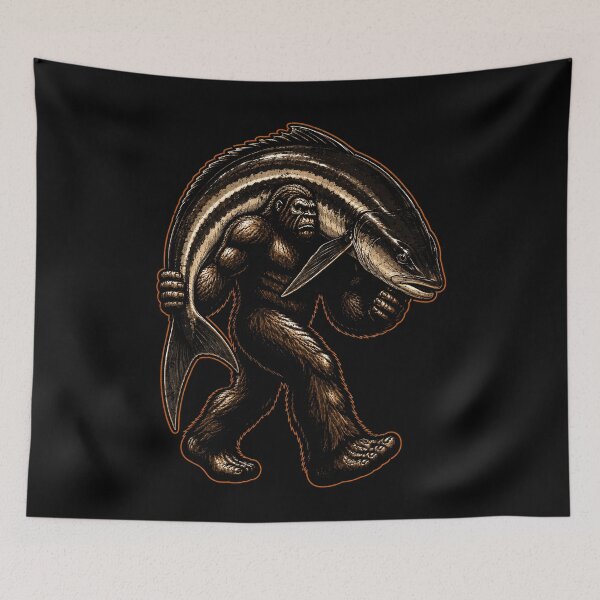 Item preview, Bigfoot carrying a giant fish illustration designed and sold by rafaeltto.