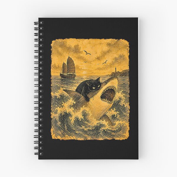 Item preview, Black Cat Riding a Great White Shark – Vintage Nautical Fantasy designed and sold by Rahamkshop.