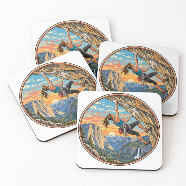 Item preview, Yosemite Rock Climber Retro | Female Climbing Art | Half Dome Mountain Landscape | Adventure Nature Illustration designed and sold by alwaysadeal.