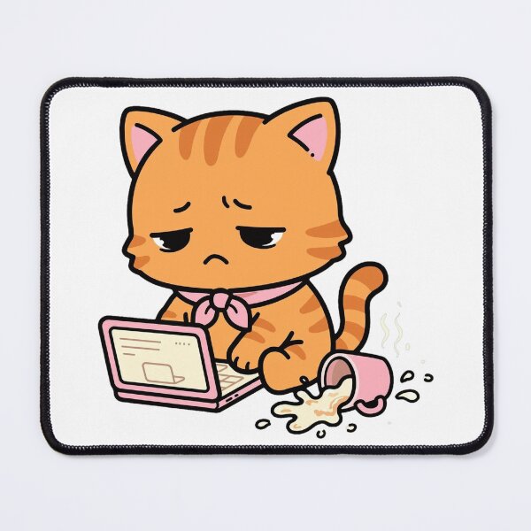 Item preview, Burnout Hours - Overwhelmed Grumpy Tabby at Laptop designed and sold by Ala'Salem| Cute Characters, Real Moods.