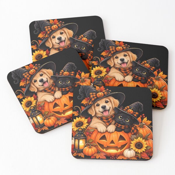 Item preview, Halloween Puppy and Kitten in a Pumpkin with Sunflowers designed and sold by DoveArtDesigns.