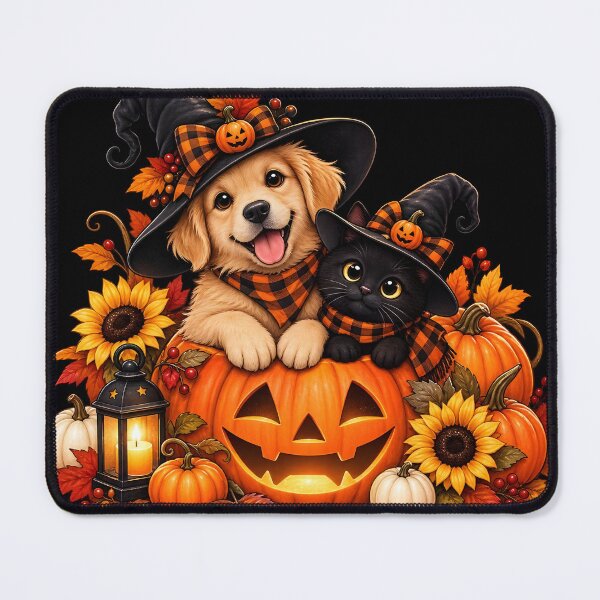 Item preview, Halloween Puppy and Kitten in a Pumpkin with Sunflowers designed and sold by DoveArtDesigns.