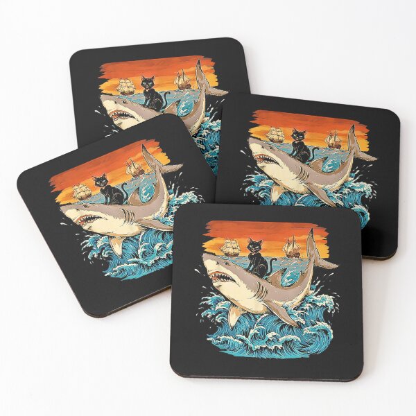 Item preview, Black Cat Riding a Great White Shark – Vintage Nautical Fantasy designed and sold by Rahamkshop.