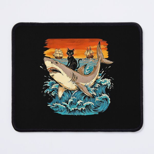 Item preview, Black Cat Riding a Great White Shark – Vintage Nautical Fantasy designed and sold by Rahamkshop.