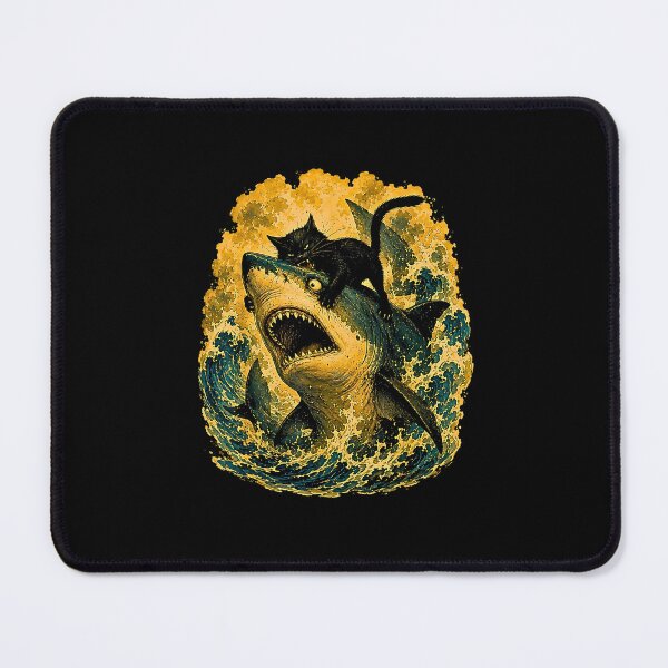 Item preview, Black Cat Riding a Great White Shark – Vintage Nautical Fantasy designed and sold by Rahamkshop.