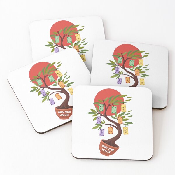 Item preview, Grow Your Wealth - Windswept Bonsai Money Tree with Red Sun designed and sold by Surviving Monday Club.