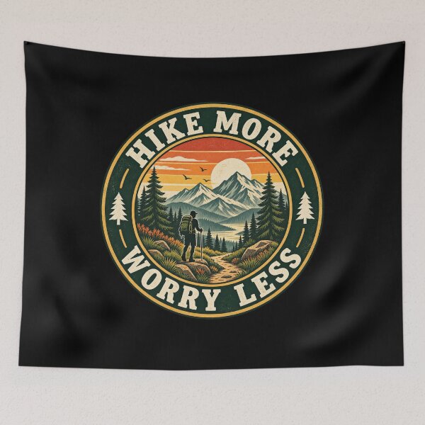 Item preview, Hike More Worry Less – Vintage Mountain Hiking Adventure designed and sold by creativebymateo.