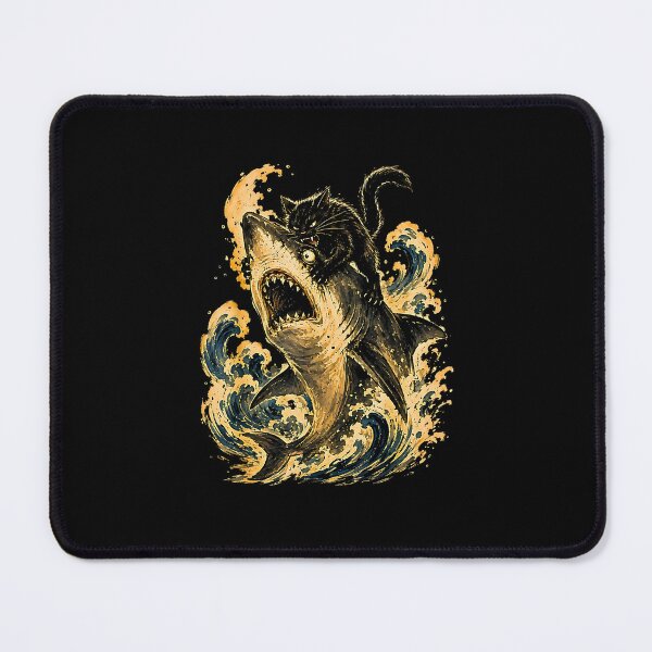 Item preview, Black Cat Riding a Great White Shark – Vintage Nautical Fantasy designed and sold by Rahamkshop.