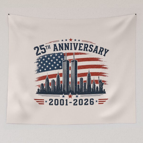 Artikelvorschau, Nie vergessen: 11. September, 25. Jahrestag 2001–2026, Zwillingstürme, amerikanische Flagge, Gedenkstätte entworfen und verkauft von Cchotlan.