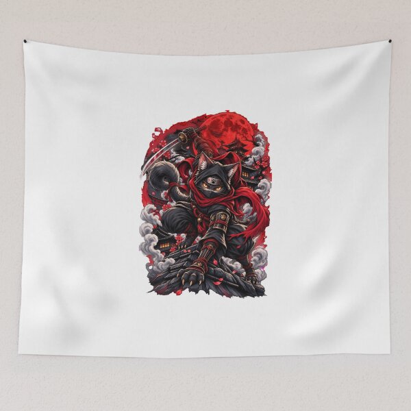 Item preview, Shadow Ninja Cat Under the Red Moon designed and sold by WelLarsDigitals.