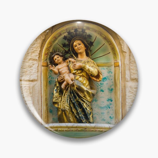 Item preview, Madonna And Child Statue In Outdoor Street Shrine Mounted On Stone Wall designed and sold by Nmallia.