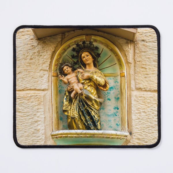 Item preview, Madonna And Child Statue In Outdoor Street Shrine Mounted On Stone Wall designed and sold by Nmallia.