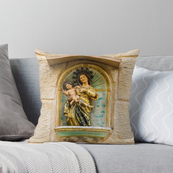 Item preview, Madonna And Child Statue In Outdoor Street Shrine Mounted On Stone Wall designed and sold by Nmallia.