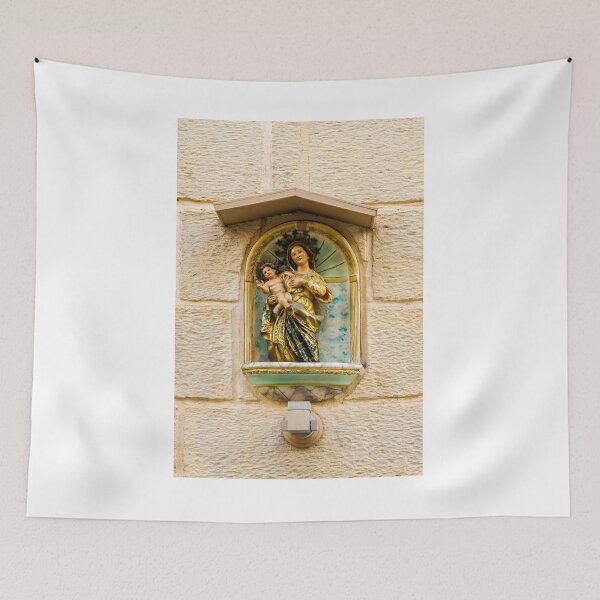 Item preview, Madonna And Child Statue In Outdoor Street Shrine Mounted On Stone Wall designed and sold by Nmallia.